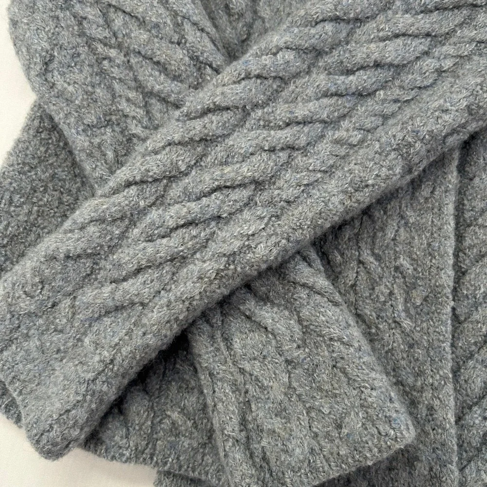 Aran Woollen Mills Cardigan Womens Small Blue Merino Wool Cable Knit Ireland